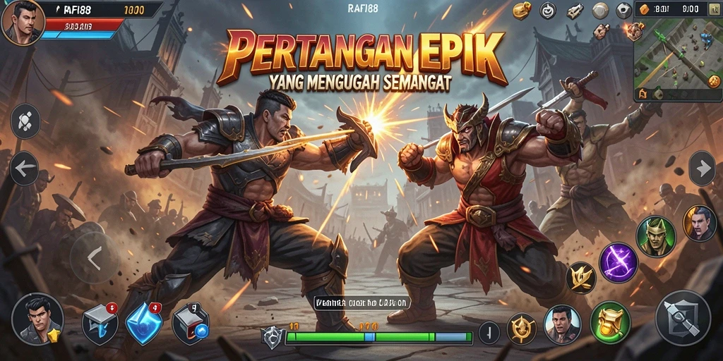 Tampilan aksi pertarungan seru dalam RAFI88 dengan karakter unik.